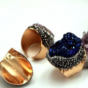 Deep Blue Ocean Gleaming Irregular Crystal Statement Ring One Size